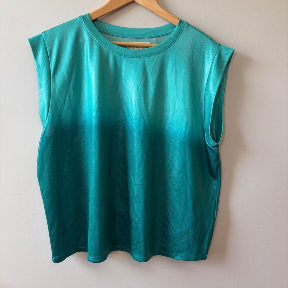 Anthropologie Porridge Teal Ombre Metallic Muscle Tee Sleeveless Top XL NEW